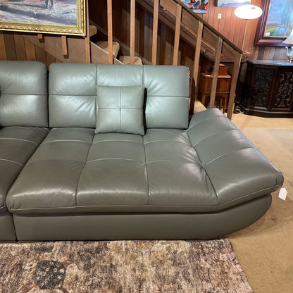 Jakomo Grey Tufted Leather Slanted Arm Sofa