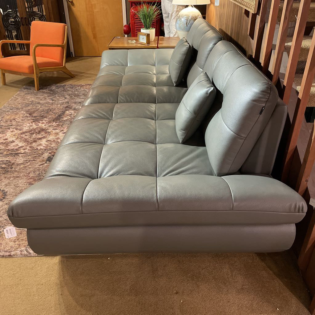 Jakomo Grey Tufted Leather Slanted Arm Sofa