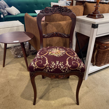Carved Victorian Style Chairs w/ Fruit Motifs & Floral Upholstery SET of 2 C DINING CHAIRS