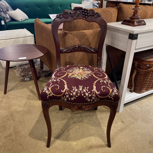Carved Victorian Style Chairs w/ Fruit Motifs & Floral Upholstery SET of 2 C DINING CHAIRS