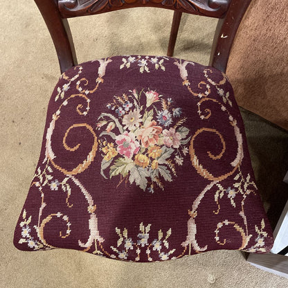Carved Victorian Style Chairs w/ Fruit Motifs & Floral Upholstery SET of 2 C DINING CHAIRS