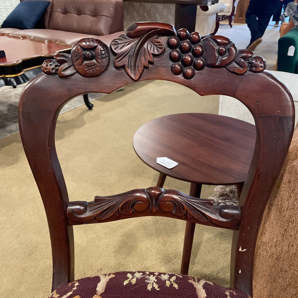 Carved Victorian Style Chairs w/ Fruit Motifs & Floral Upholstery SET of 2 C DINING CHAIRS