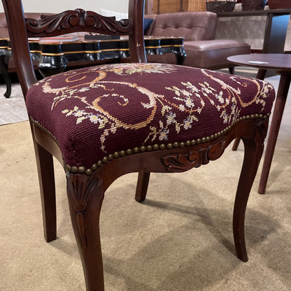 Carved Victorian Style Chairs w/ Fruit Motifs & Floral Upholstery SET of 2 C DINING CHAIRS