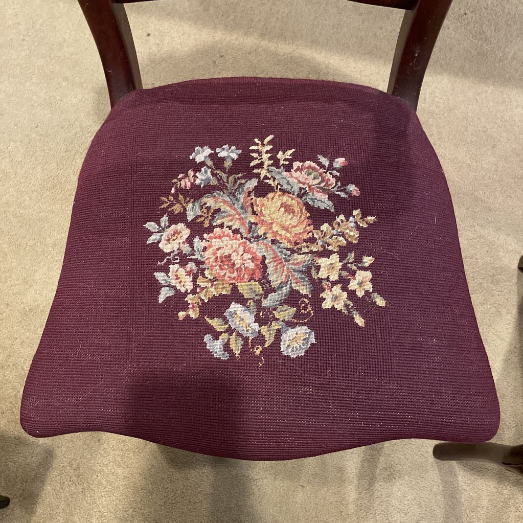 Carved Victorian Style Chairs w/ Fruit Motifs & Floral Upholstery SET of 2 C DINING CHAIRS