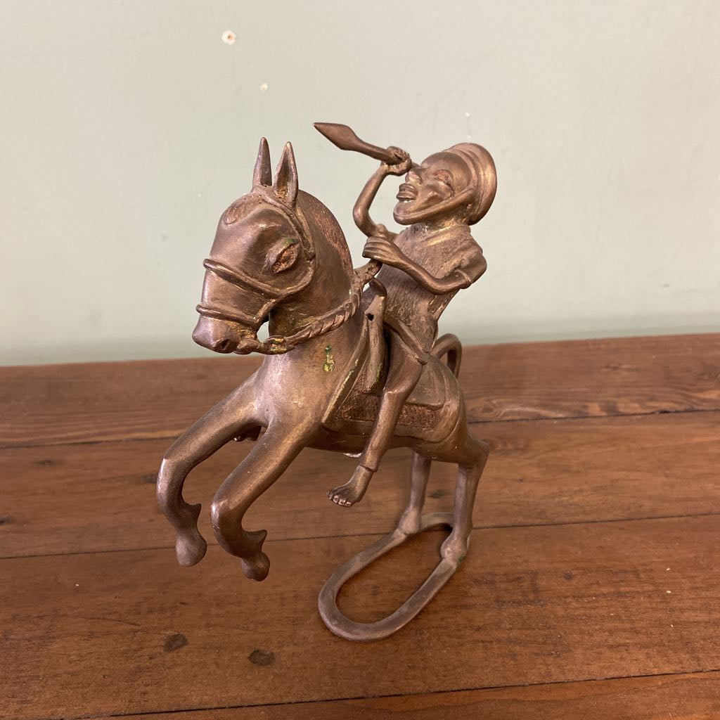 African Brass Warrior on Horseback 2PC