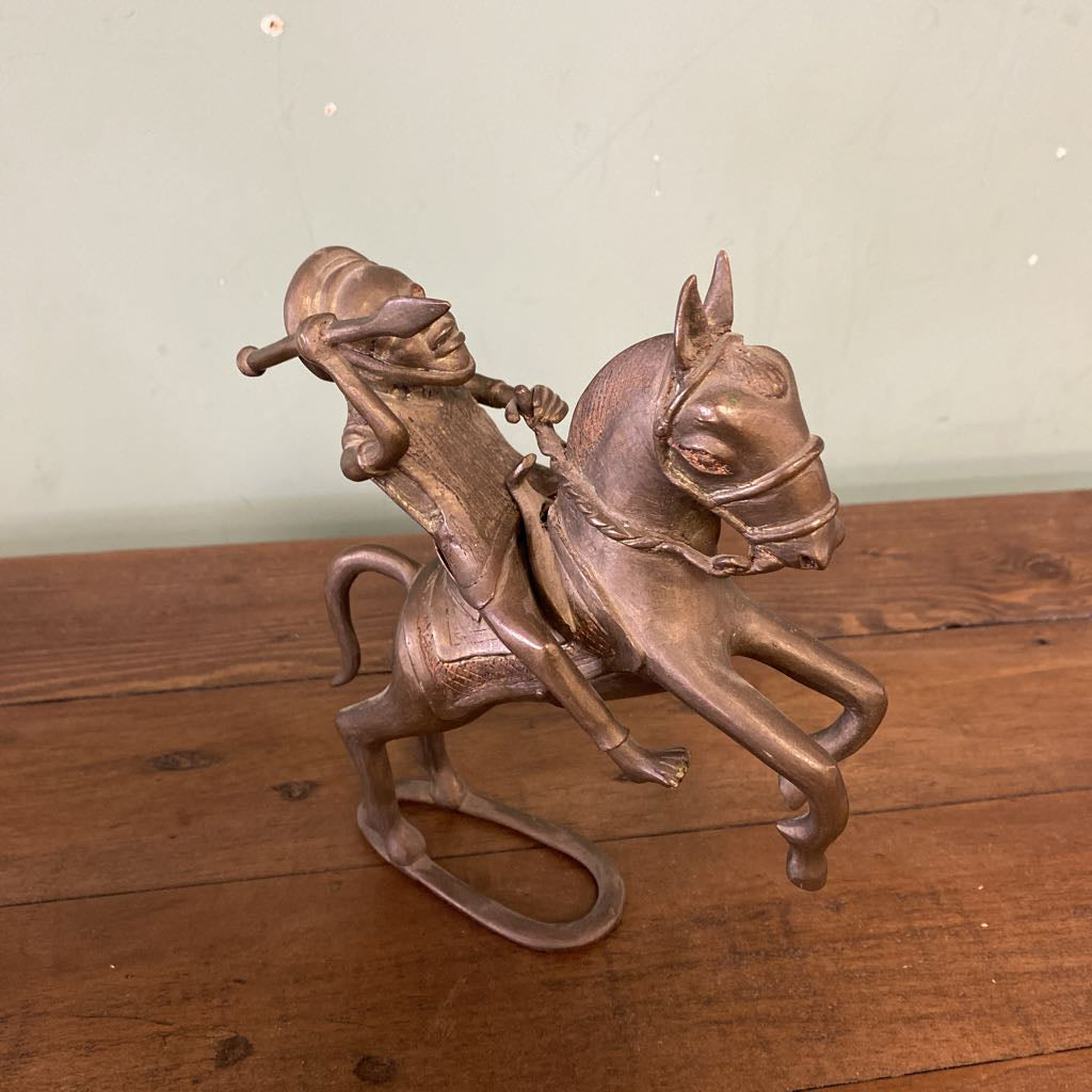 African Brass Warrior on Horseback 2PC