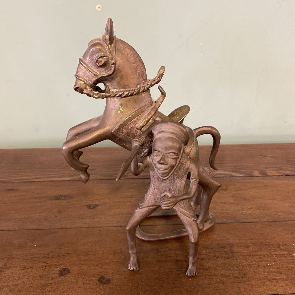 African Brass Warrior on Horseback 2PC