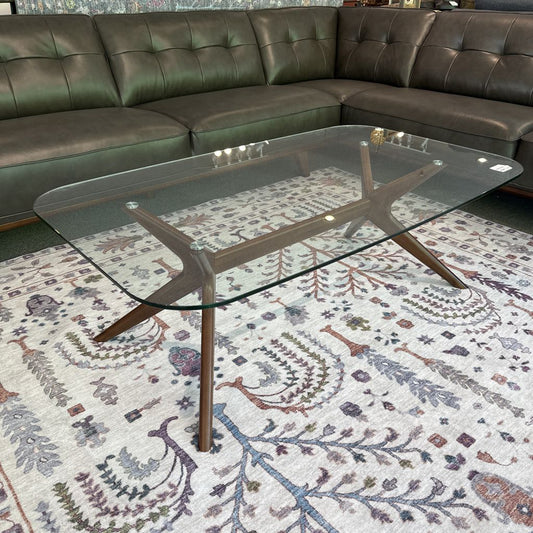 Dania Walnut Base Glass Top Rectangular Coffee Table C COFFEE TABLES