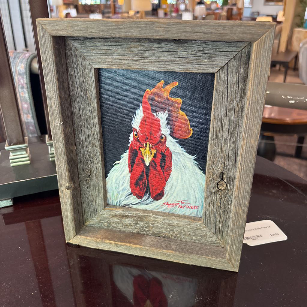 Rooster Print in Rustic Frame