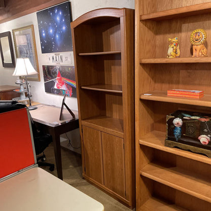 Oak 2 Drawer Arch Top Bookshelf C BOOKSHELVES