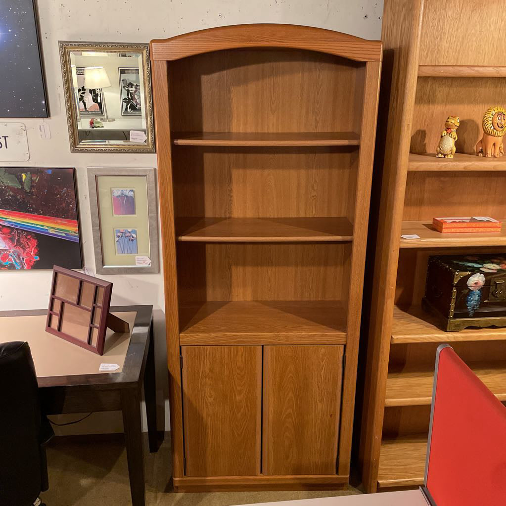 Oak 2 Drawer Arch Top Bookshelf C BOOKSHELVES