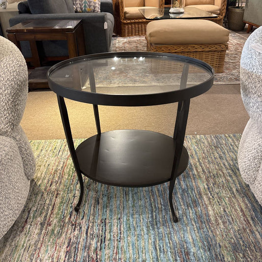 Industrial Two-Tier Glass Top Side Table
