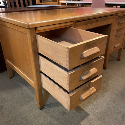 Vintage Oak Arts & Crafts 7 Drawer Desk