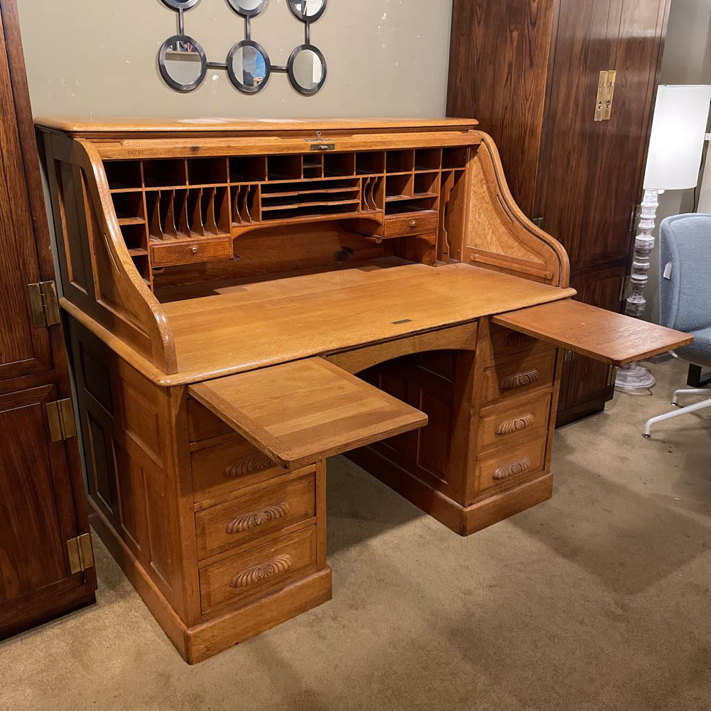 Large Oak Roll Top Desk C DESKS