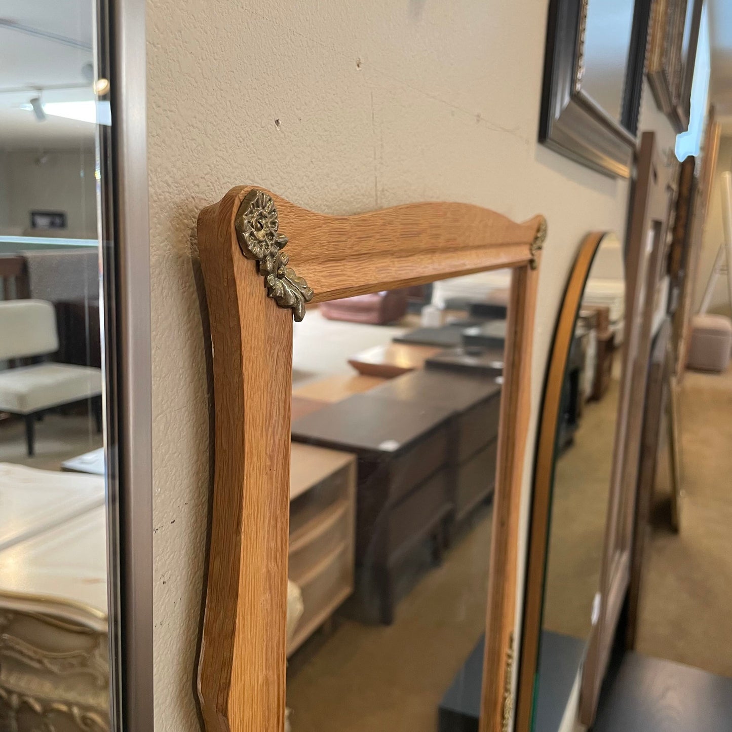Henning Kjarnulf Oak Rectangular Mirror with Metal Details