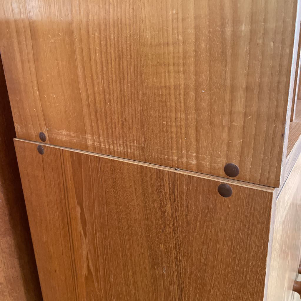 Teak Two Piece Two Door Cabinet with Cubbies
