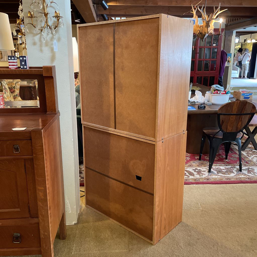 Teak Two Piece Two Door Cabinet with Cubbies