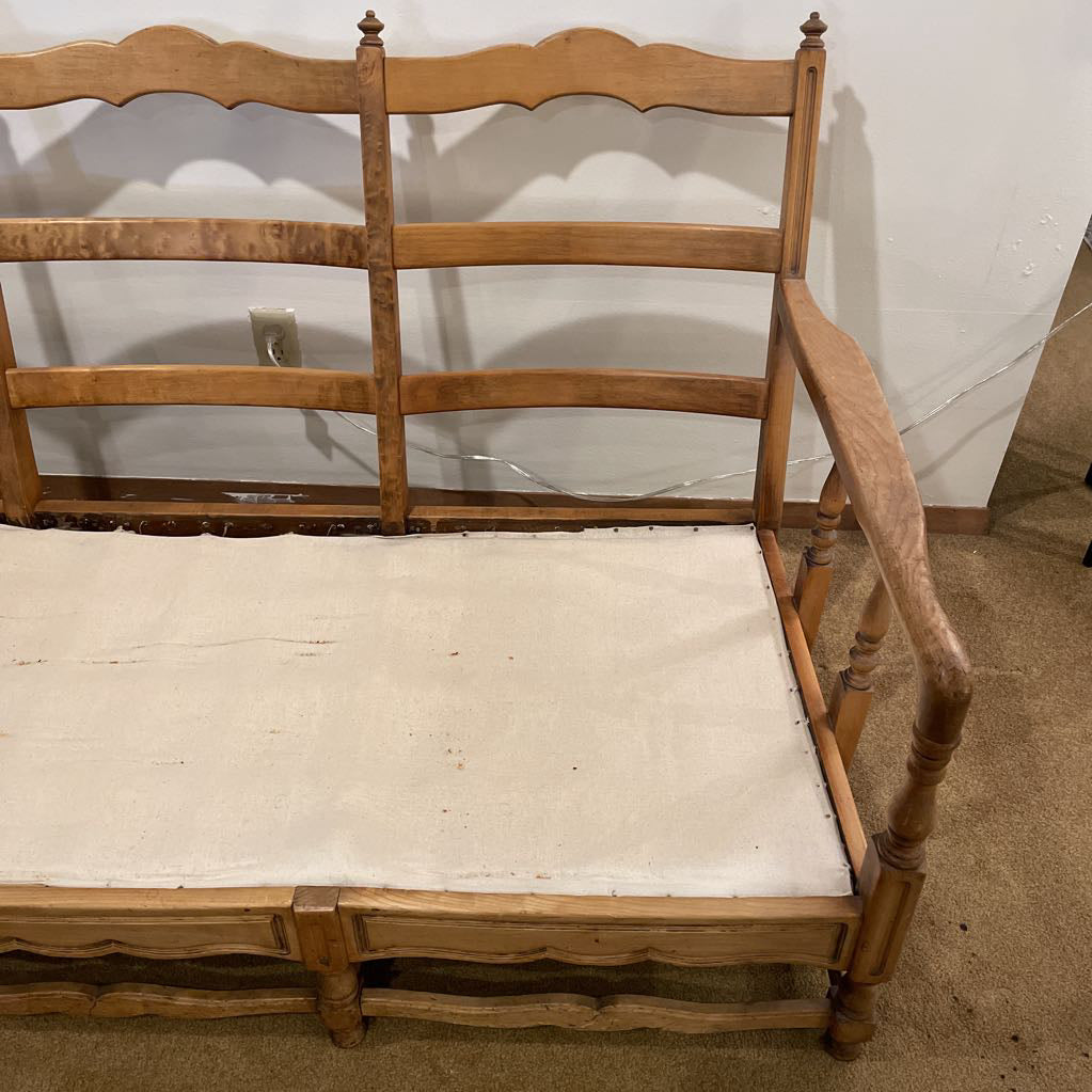 Maple Ladder Back Wood Frame Sofa with Finials