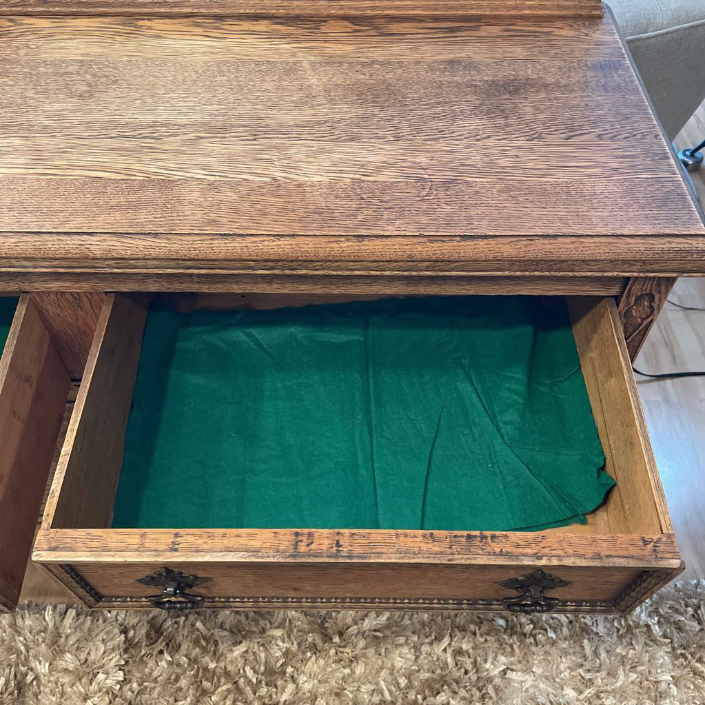 Vintage Oak Buffet with Octagon Mirror