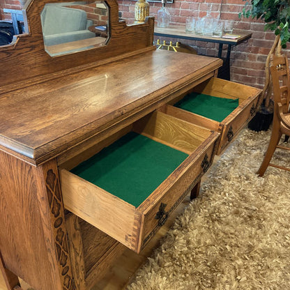 Vintage Oak Buffet with Octagon Mirror