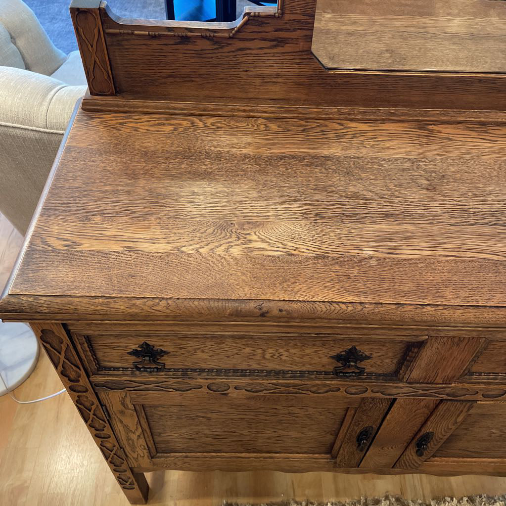 Vintage Oak Buffet with Octagon Mirror
