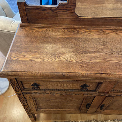 Vintage Oak Buffet with Octagon Mirror