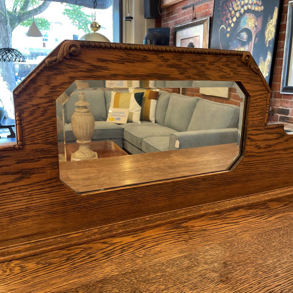 Vintage Oak Buffet with Octagon Mirror