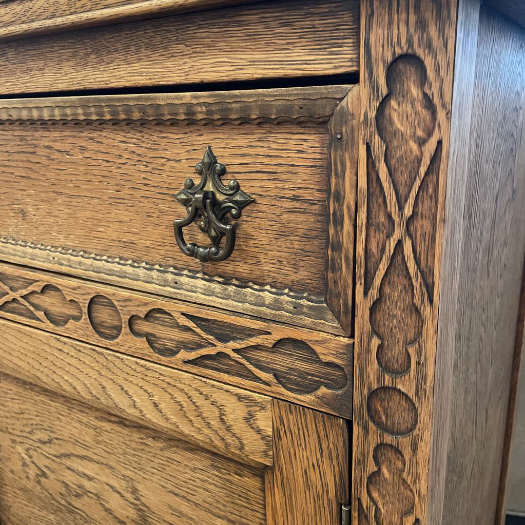 Vintage Oak Buffet with Octagon Mirror