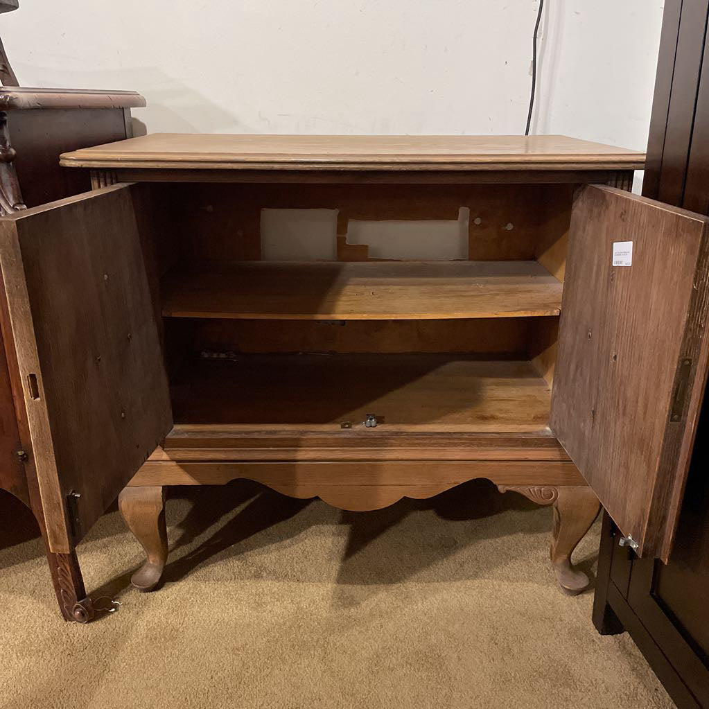 Low Two Drawer Cabinet with Burl Medalions (AS IS)