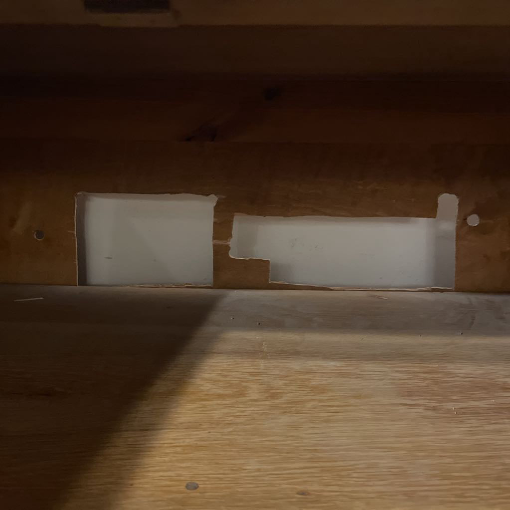 Low Two Drawer Cabinet with Burl Medalions (AS IS)