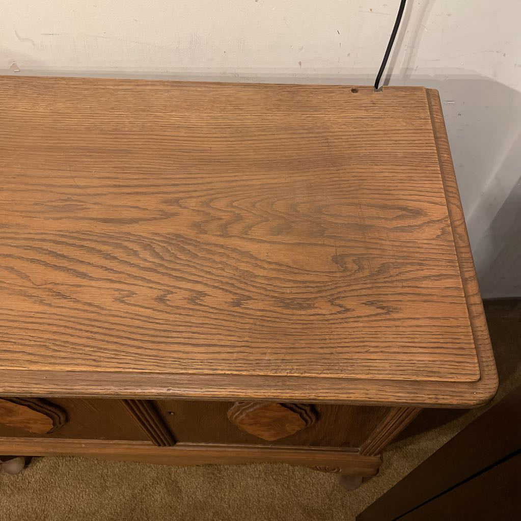 Low Two Drawer Cabinet with Burl Medalions (AS IS)