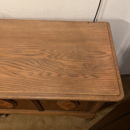 Low Two Drawer Cabinet with Burl Medalions (AS IS)