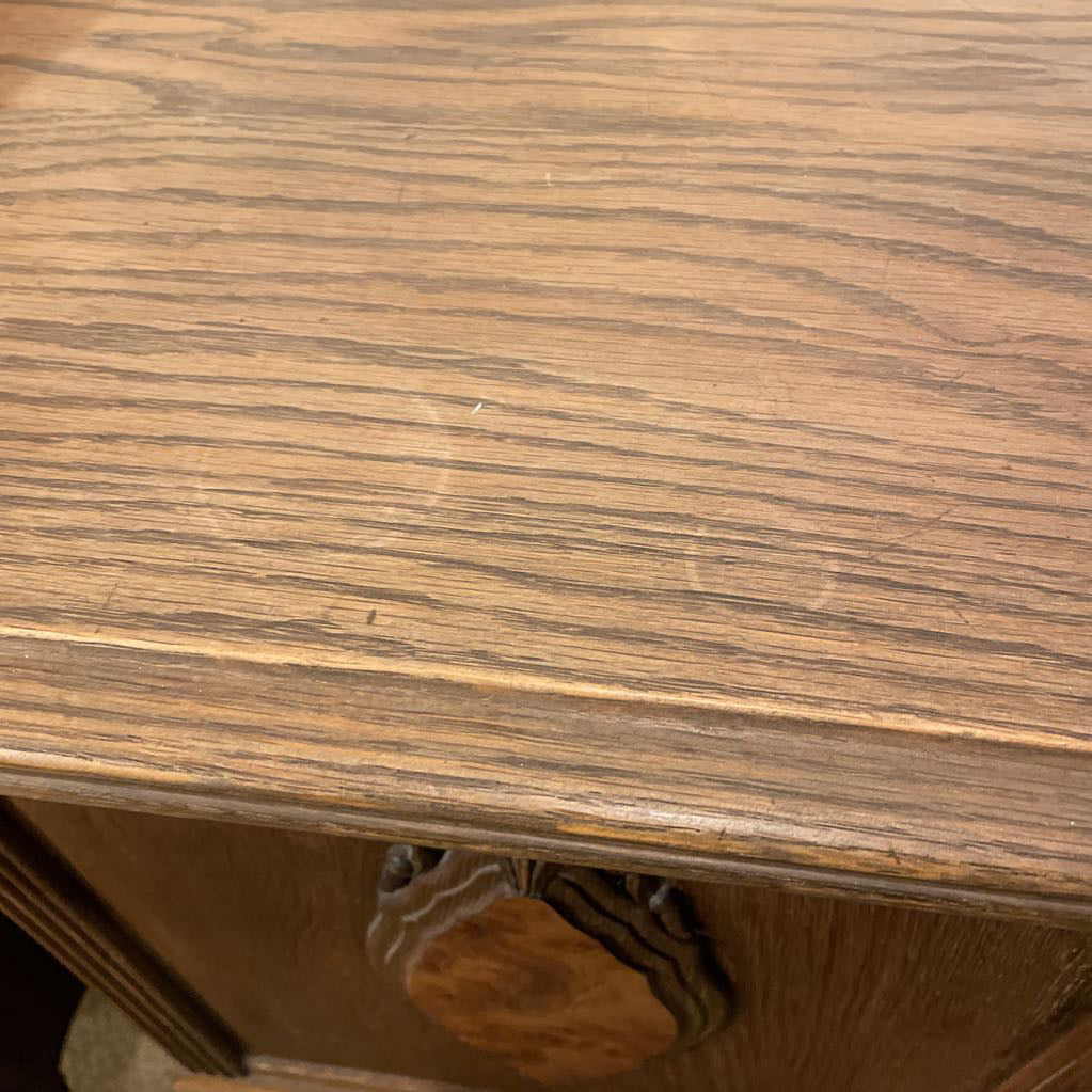 Low Two Drawer Cabinet with Burl Medalions (AS IS)