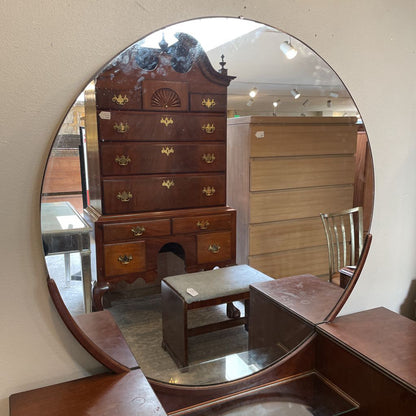 Glam Art Deco Vanity Circle Mirror & Stool