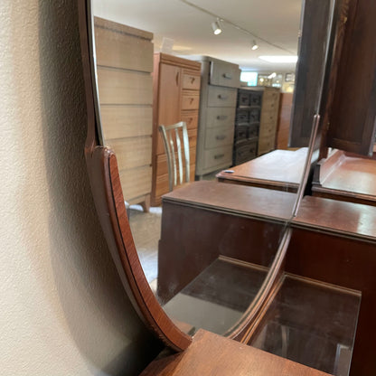 Glam Art Deco Vanity Circle Mirror & Stool