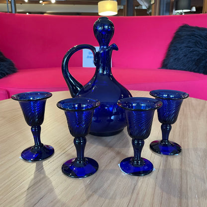 Deep Blue Decanter w/Swirl Design (Set of 5)