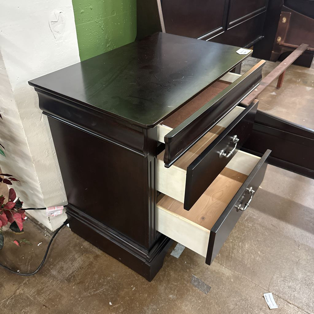 Dark Wood 3 Drawer Wooden Nightstand