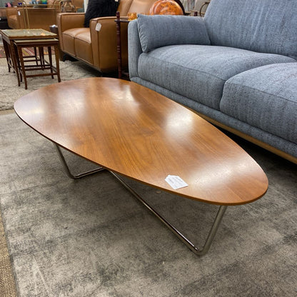 Chrome Base Walnut MCM Style Coffee Table