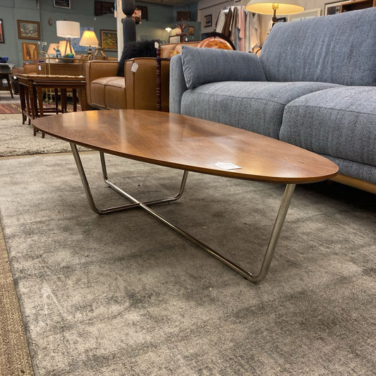 Chrome Base Walnut MCM Style Coffee Table C COFFEE TABLES