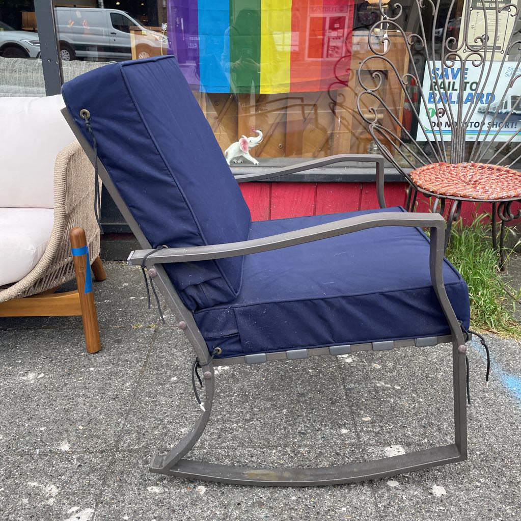 Navy Sunbrella Powder Coated Metal Outdoor Rocking Chair