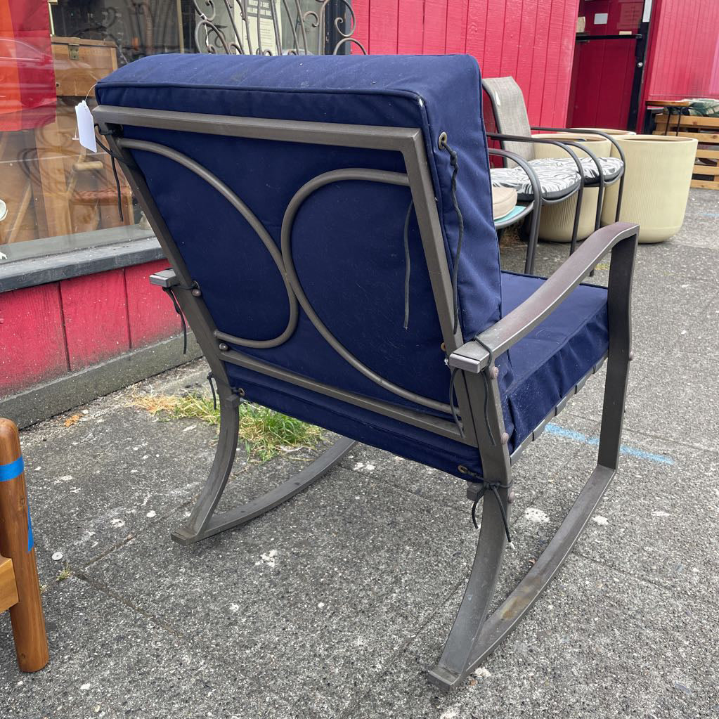 Navy Sunbrella Powder Coated Metal Outdoor Rocking Chair
