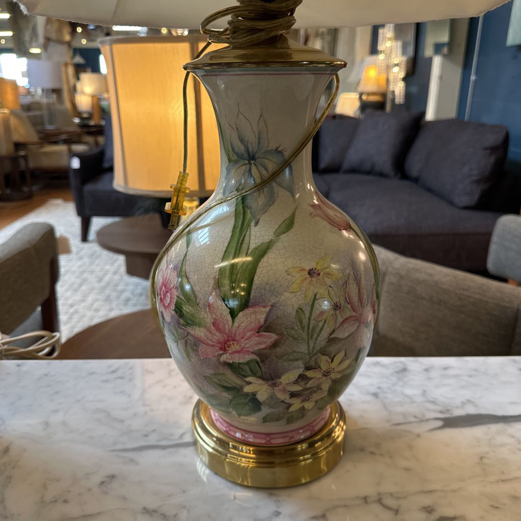 Painted Botanical & Brass Lamp