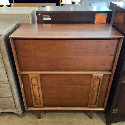 Lane Vintage Walnut and Burlwood Five Drawer Dresser