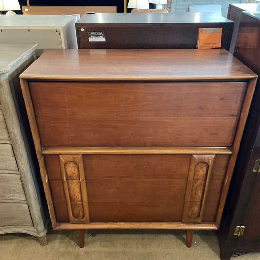 Lane Vintage Walnut and Burlwood Five Drawer Dresser