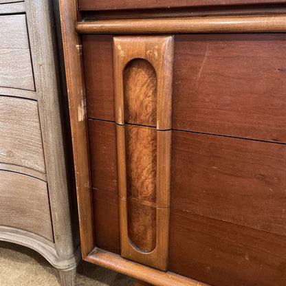Lane Vintage Walnut and Burlwood Five Drawer Dresser