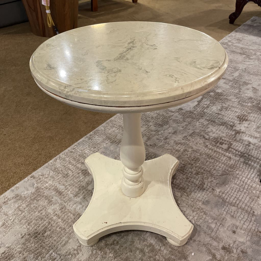 Marble Top & White Painted Wood Side Table