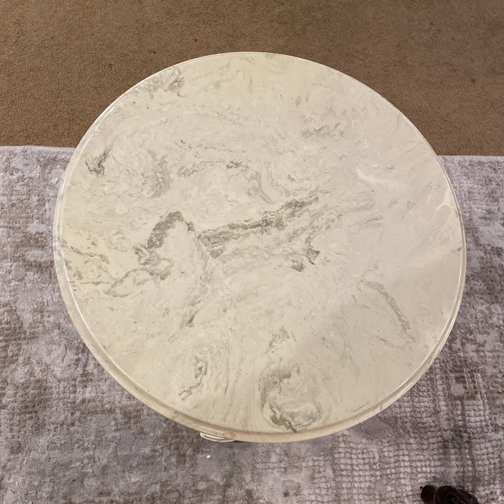 Marble Top & White Painted Wood Side Table