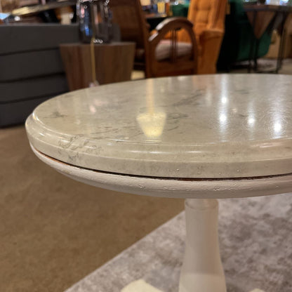 Marble Top & White Painted Wood Side Table