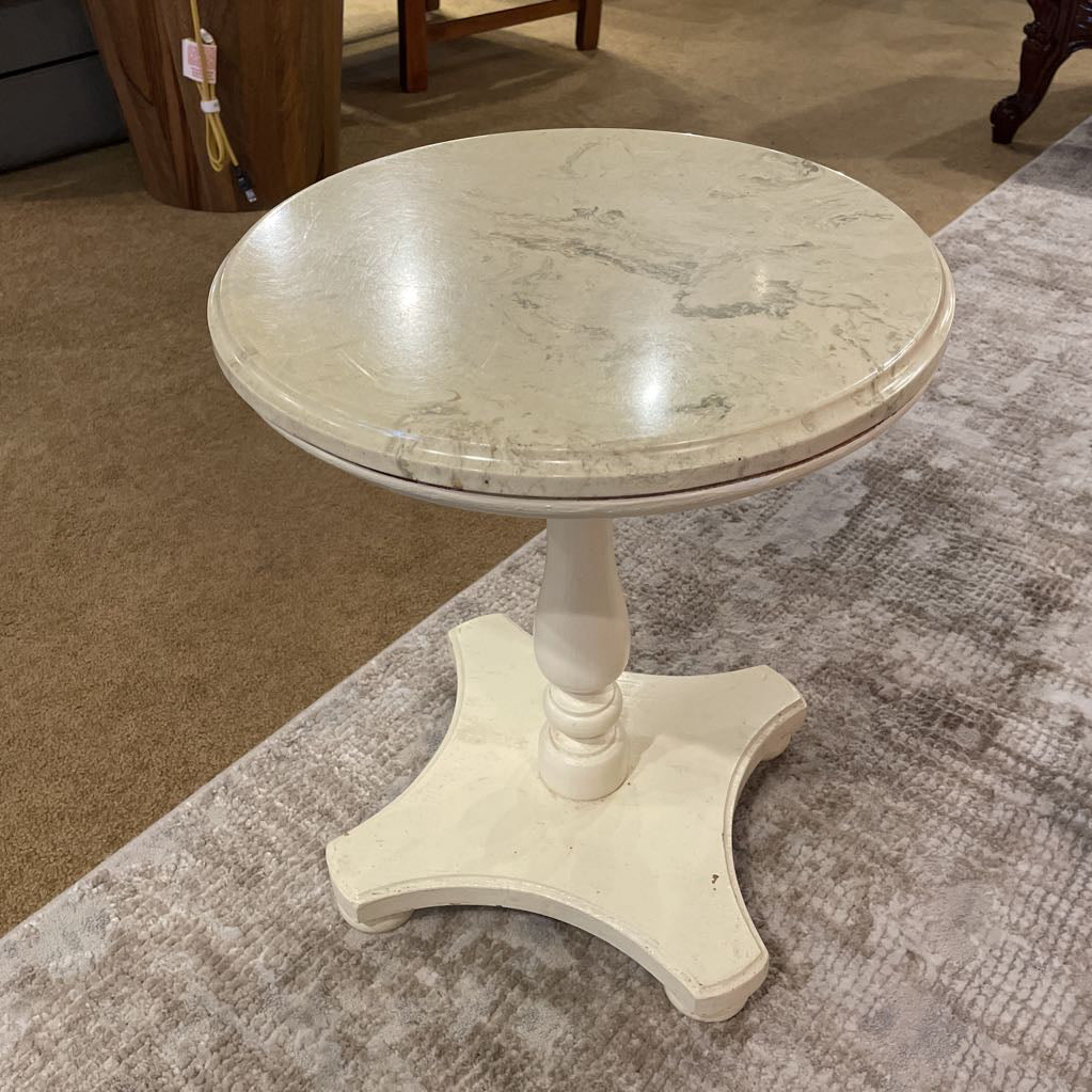 Marble Top & White Painted Wood Side Table