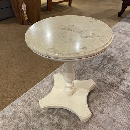 Marble Top & White Painted Wood Side Table